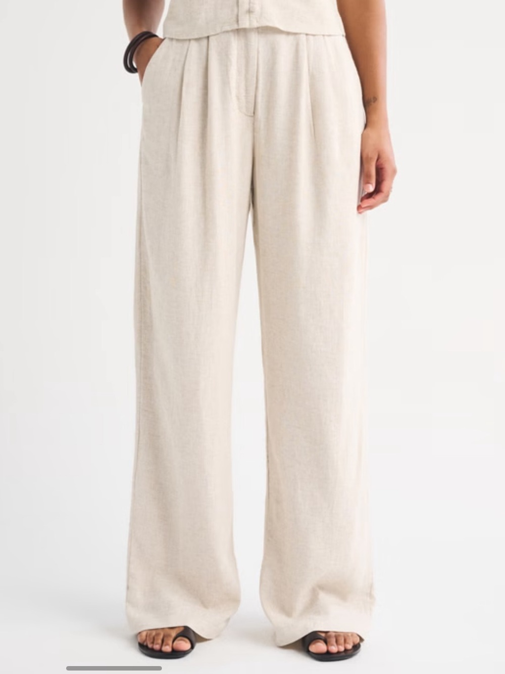 Abercrombie and Fitch Curvy Love Sloan oatmeal Wide-Leg Linen Blend Pants Sz 29